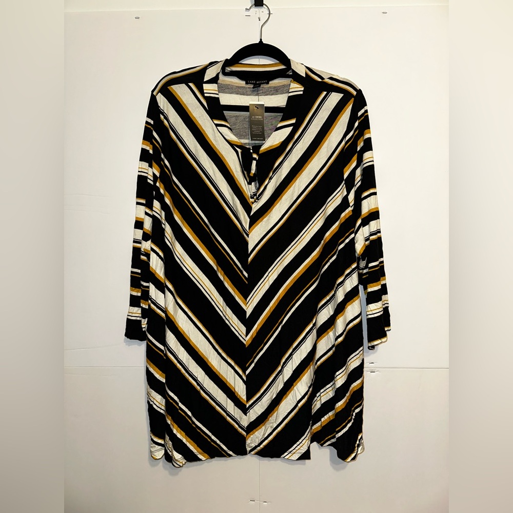 Lane Bryant Black, White, and Gold Striped Blouse. New